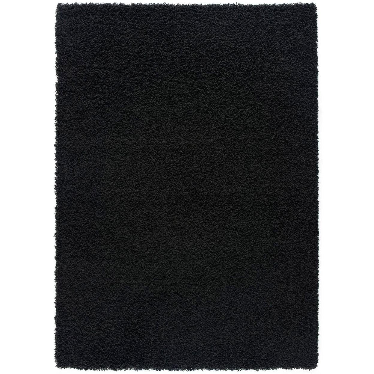 Luxurious Black Shag 5' x 7' Synthetic Stain-Resistant Rug