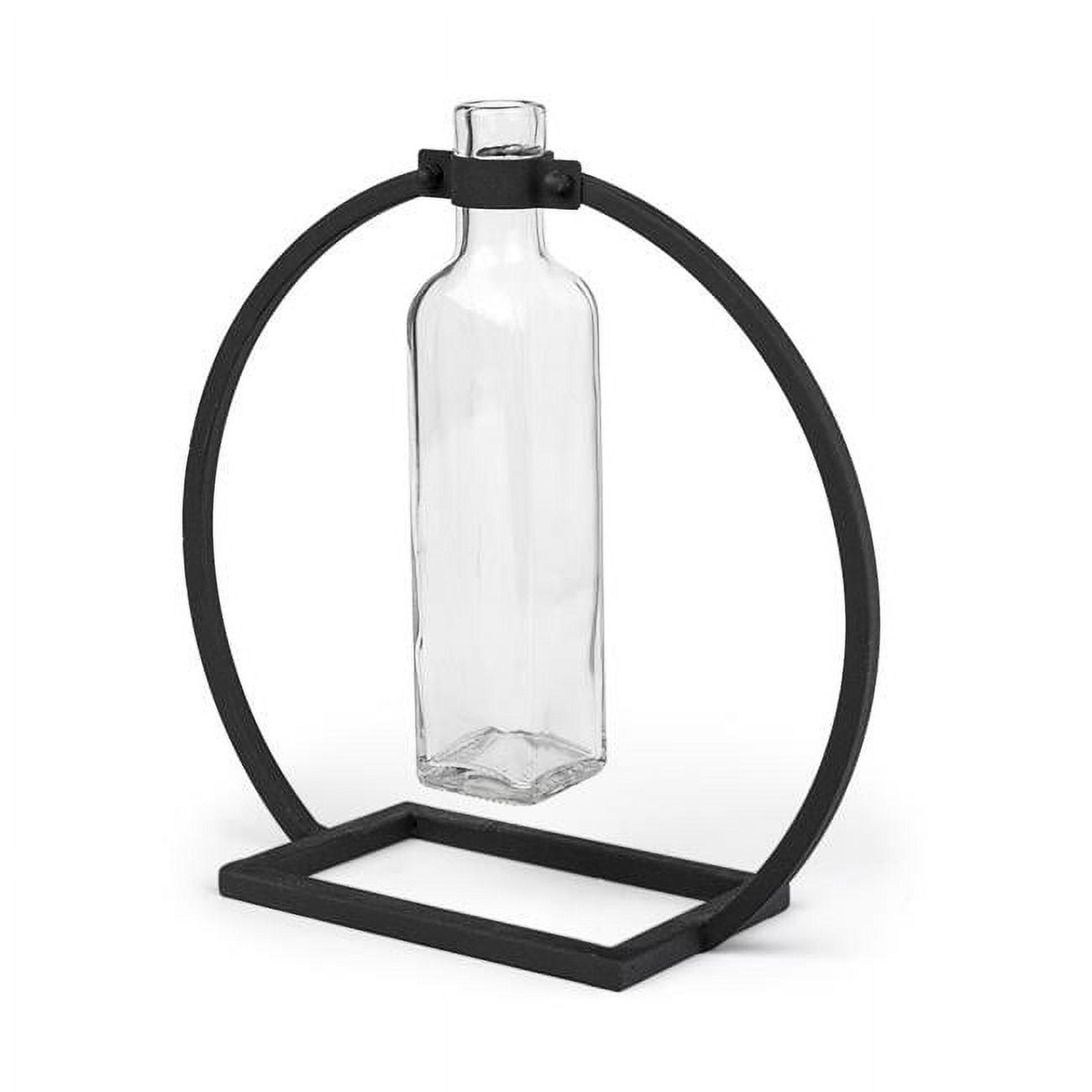 Elegant Black Metal and Glass Rectangular Vase, 10-inch