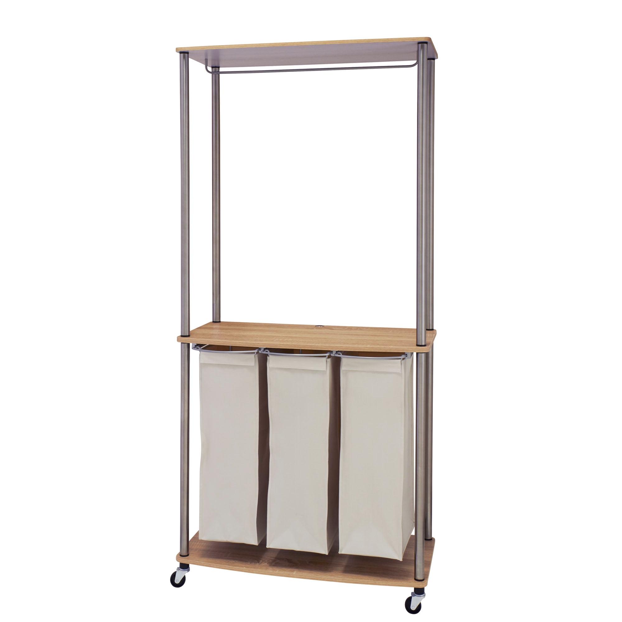 Light Ash Steel Frame Laundry Center with Wheels and Shelves