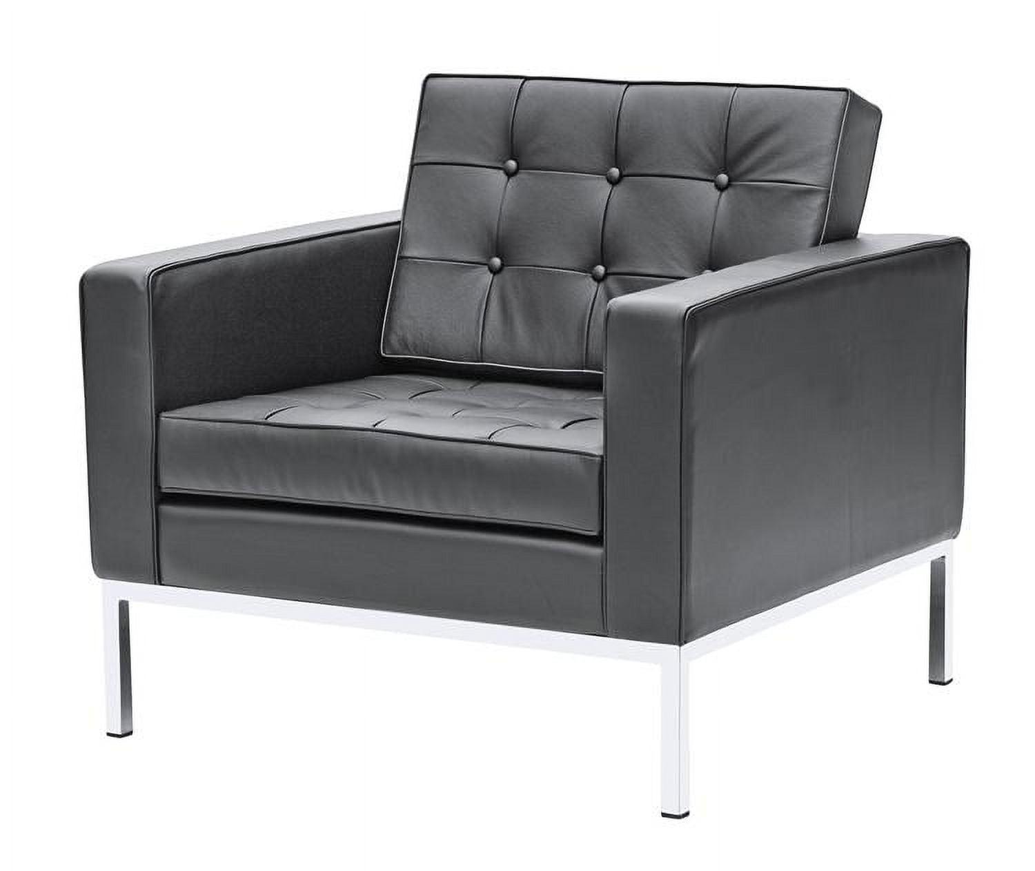 Aron 31" Luxe Black Leather and Polished Metal Modern Armchair