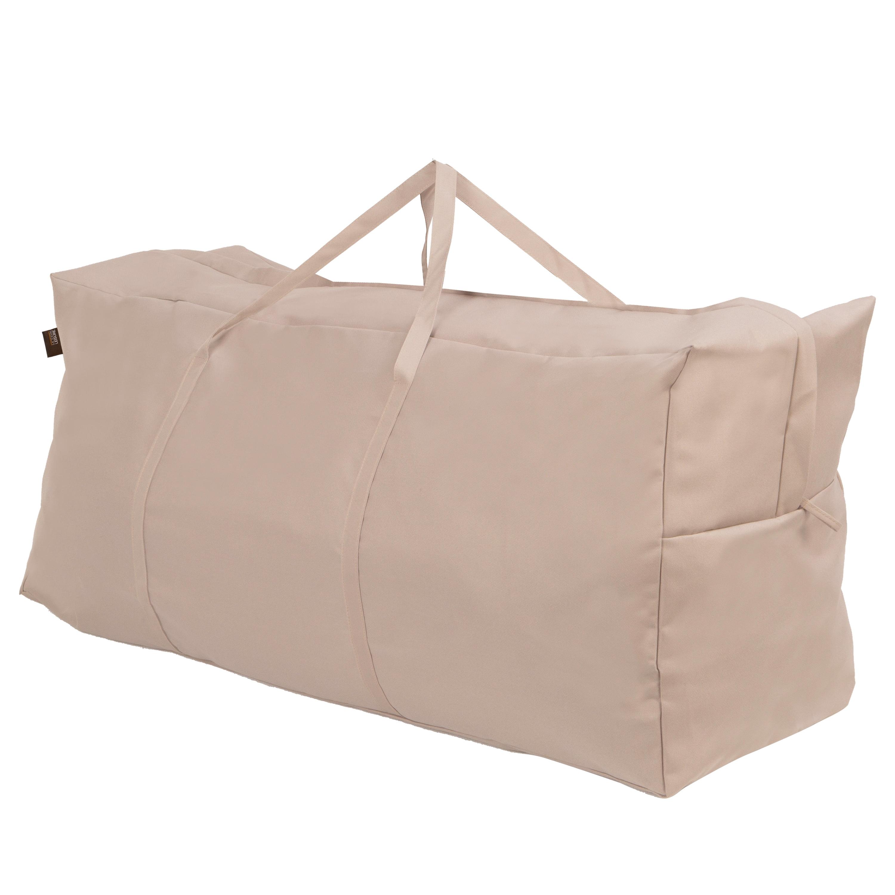 Beige Polyester Outdoor Patio Cushion Storage Bag with PVC Backing