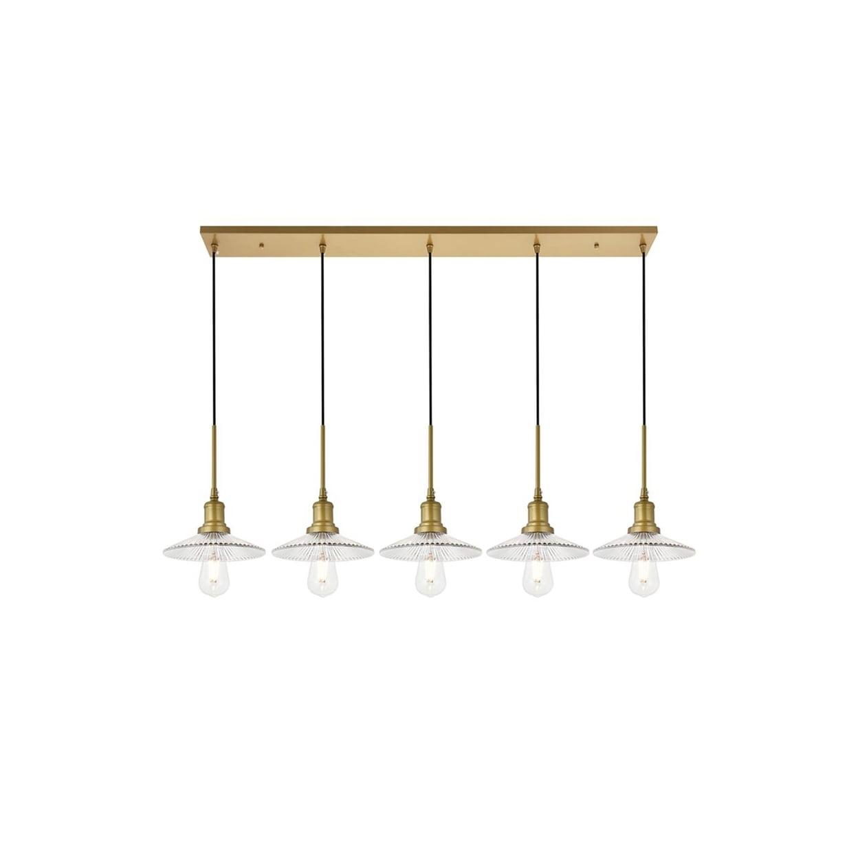 Mid-Century Modern Brass and Glass 5-Light Pendant