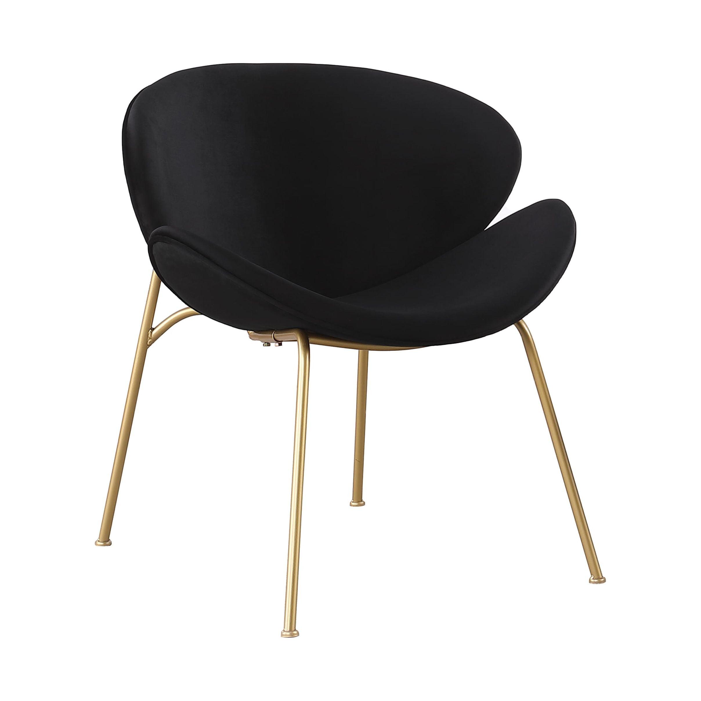 Velvet Dining Accent Chairs, Bucket Upholstered Single Sofa Side Chair with Gold Metal Legs and Curved Back, Home Leisure Armchair for Dining Room, Kitchen, Living Room, Bedroom, Vanity Room - Black