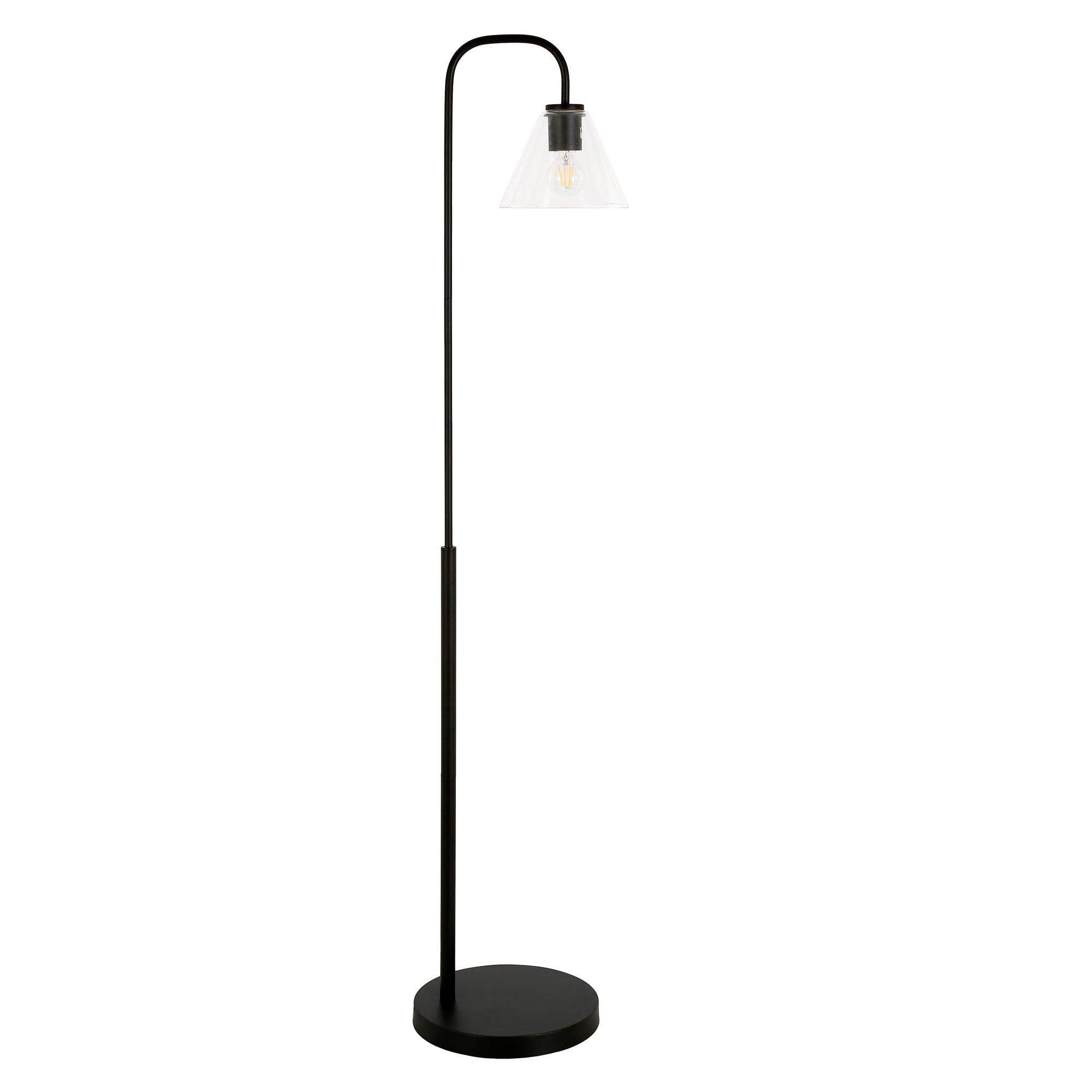 Henderson 62" Blackened Bronze Arc Floor Lamp with Clear Glass Shade