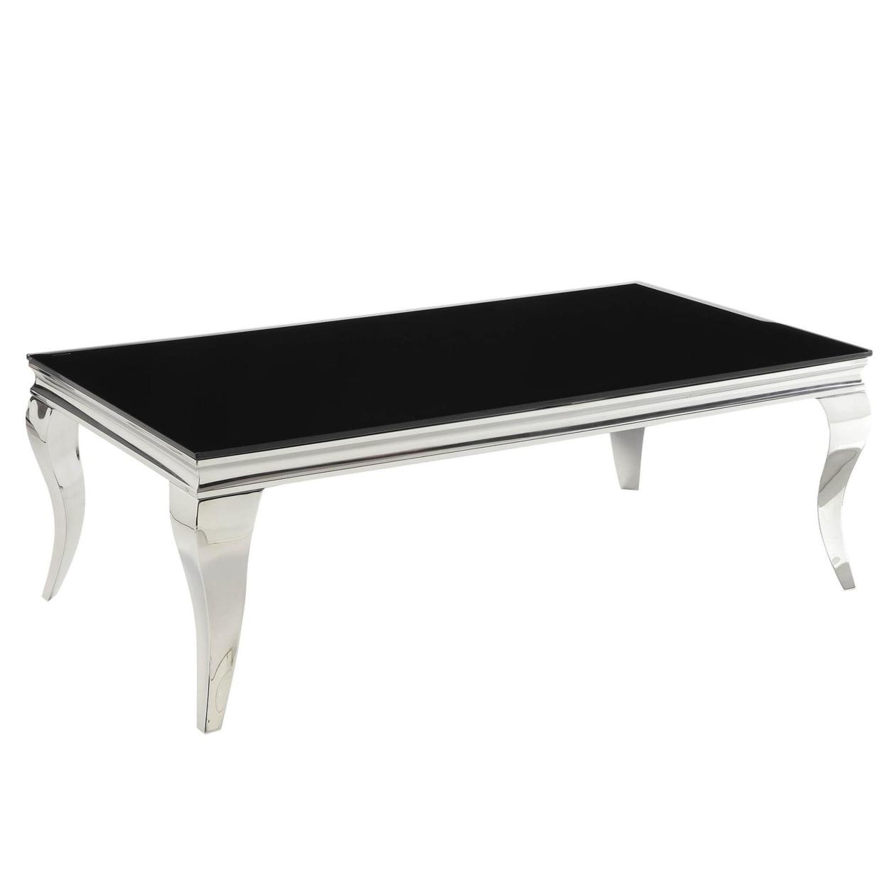 28'' Rectangular Lift-Top Coffee Table with Beveled Black Glass and Silver Metal Frame
