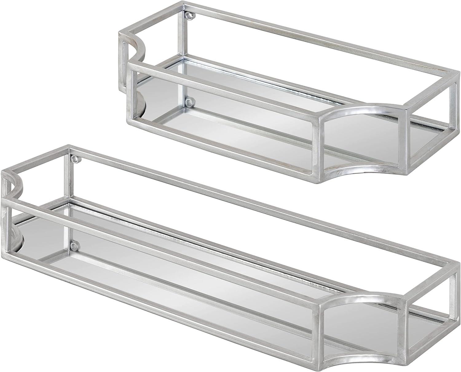 Kate & Laurel All Things Decor 2pc Ciel Metal Wall Shelf Set Silver - Geometric Design, Glass Surface, No Assembly Required
