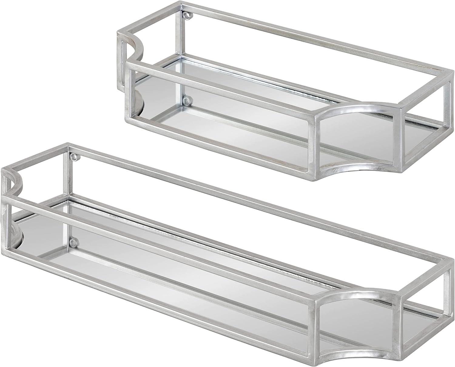 Elegant Ciel Silver Metal Geometric Wall Shelf Set