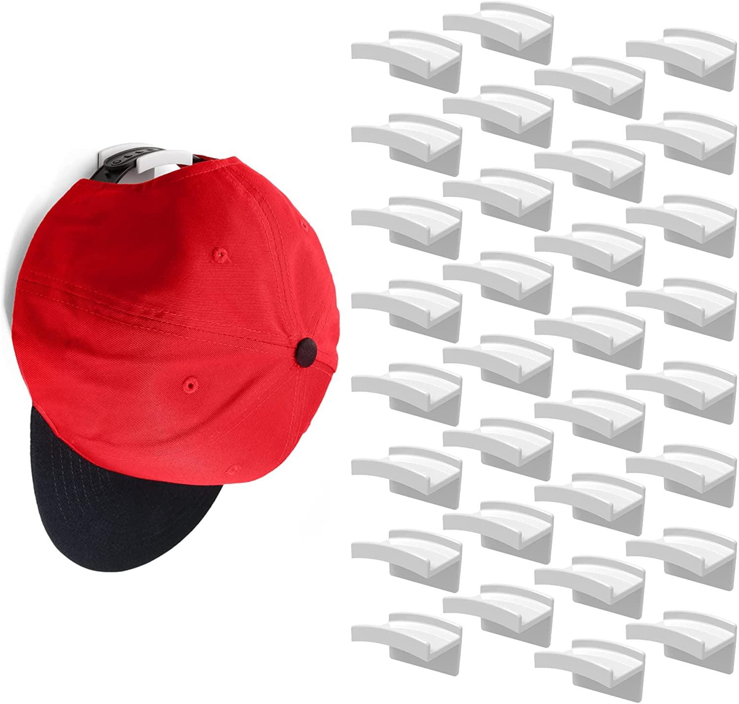 Minimalist White Adhesive Hat Hooks (16-Pack) with Metal Support