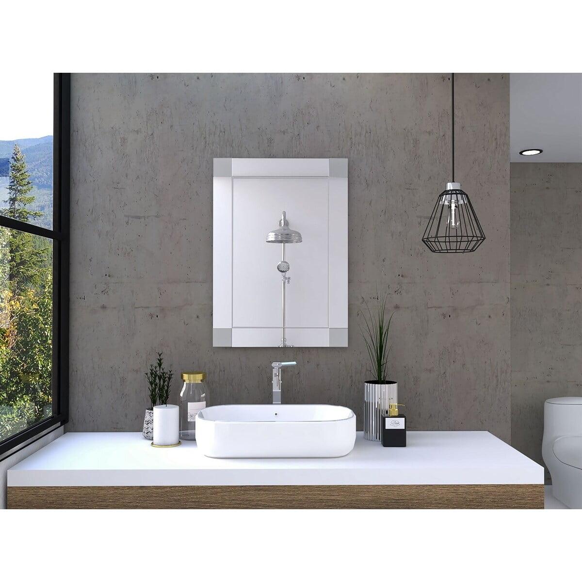 Elegant Frameless Rectangular Wall Mirror with Modern Blocks Design