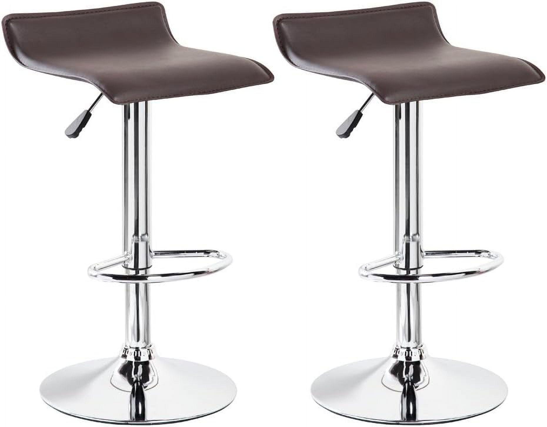 Adjustable Swivel Backless Barstool in Dark Brown Leather and Chrome