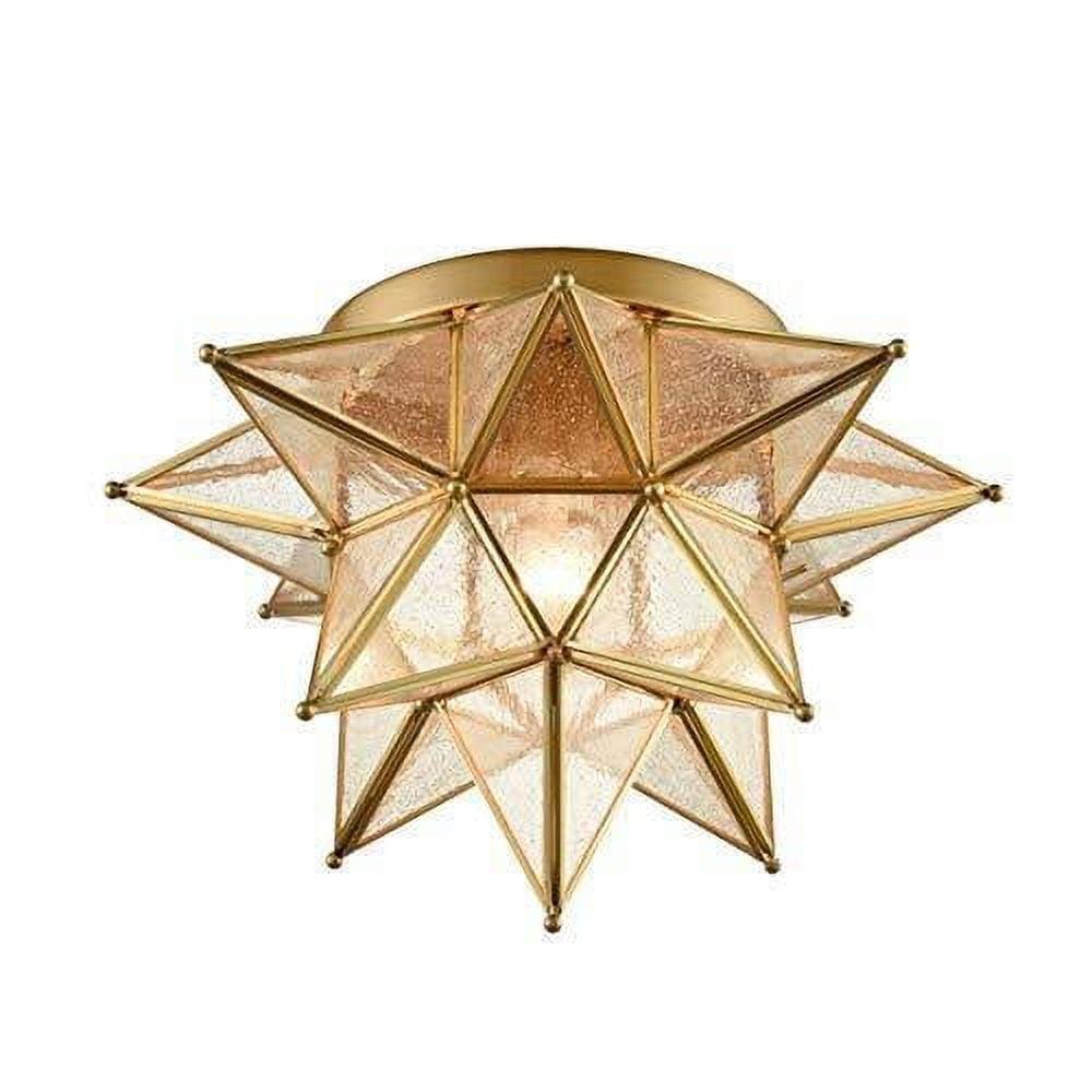 Modern Moroccan Seeded Glass Brass Moravian Star Flush Mount Ceiling Light
