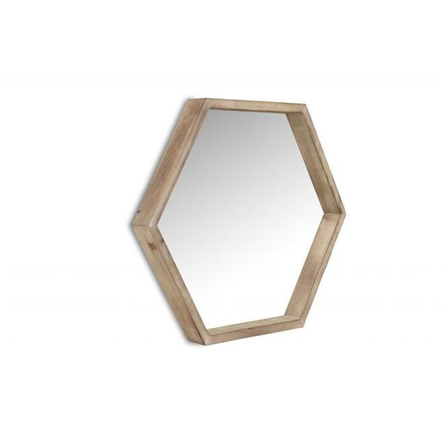 Natural Wood Hexagonal Wall Mirror with Brown Finish