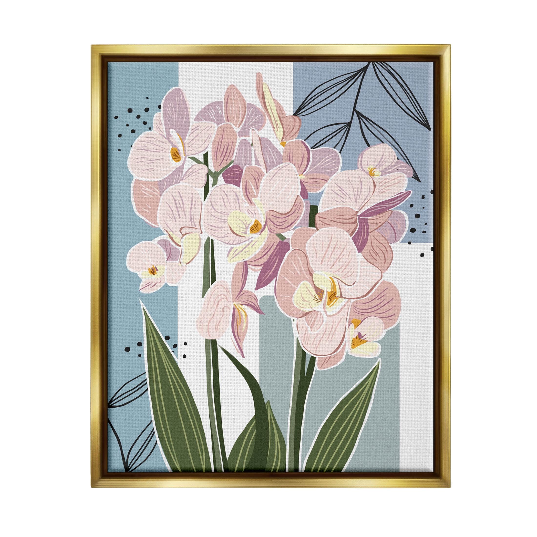 Modern Orchid Botanical Art with Gold Frame, 17" x 21"