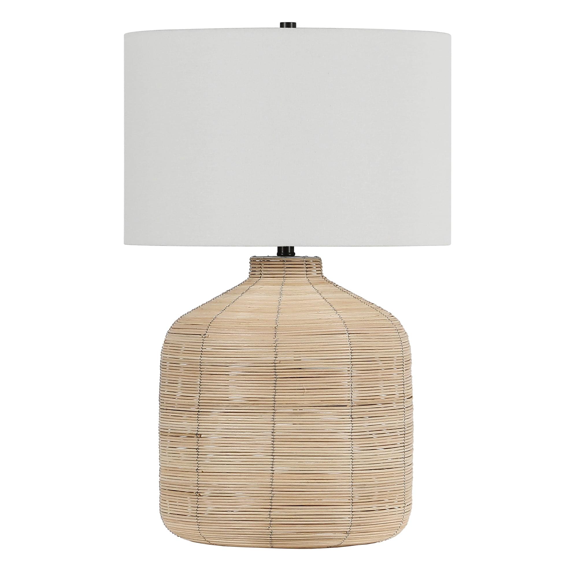 Oversized Natural Rattan Table Lamp with White Drum Shade