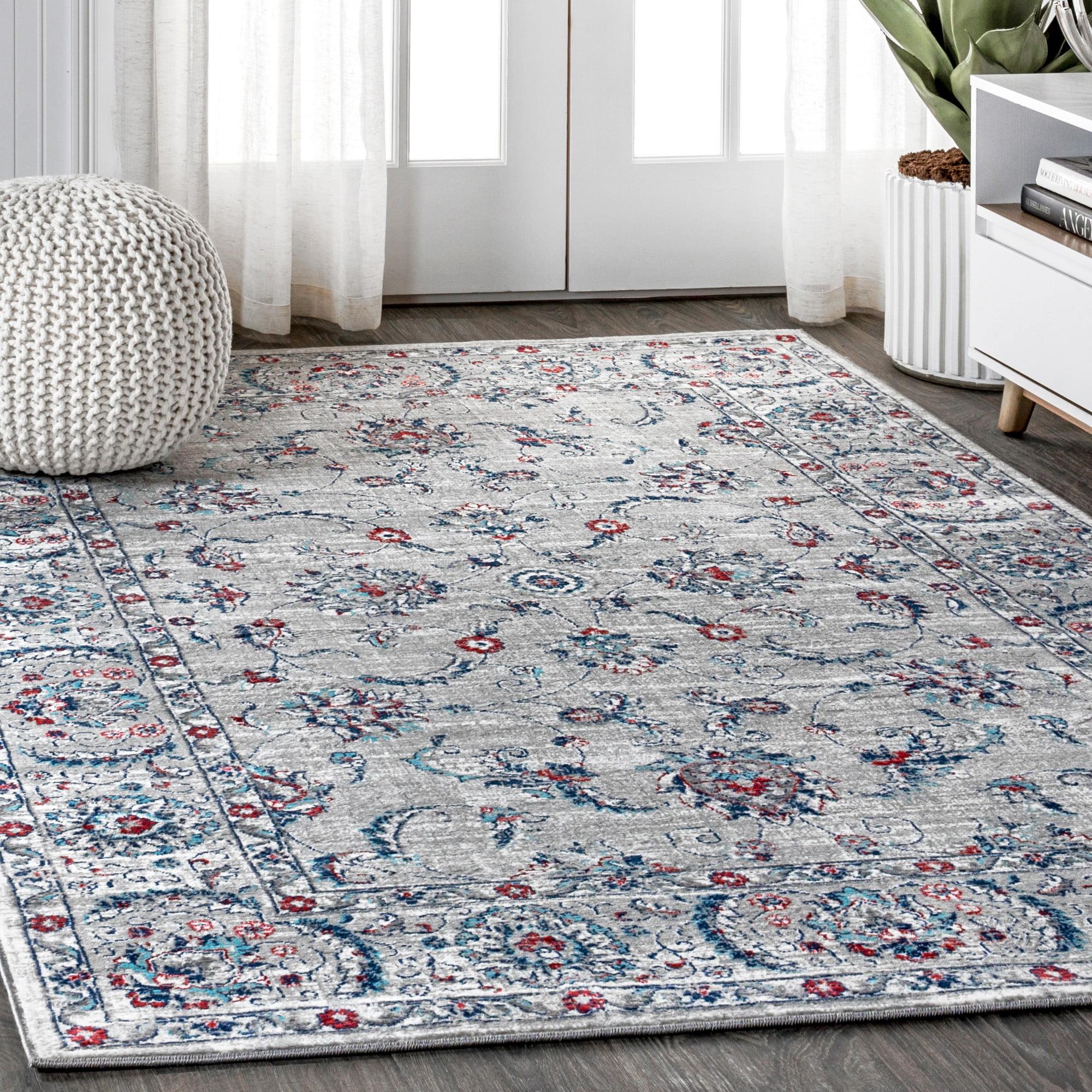3'x5' Modern Persian Vintage Area Rug, Light Grey/Red - JONATHAN Y