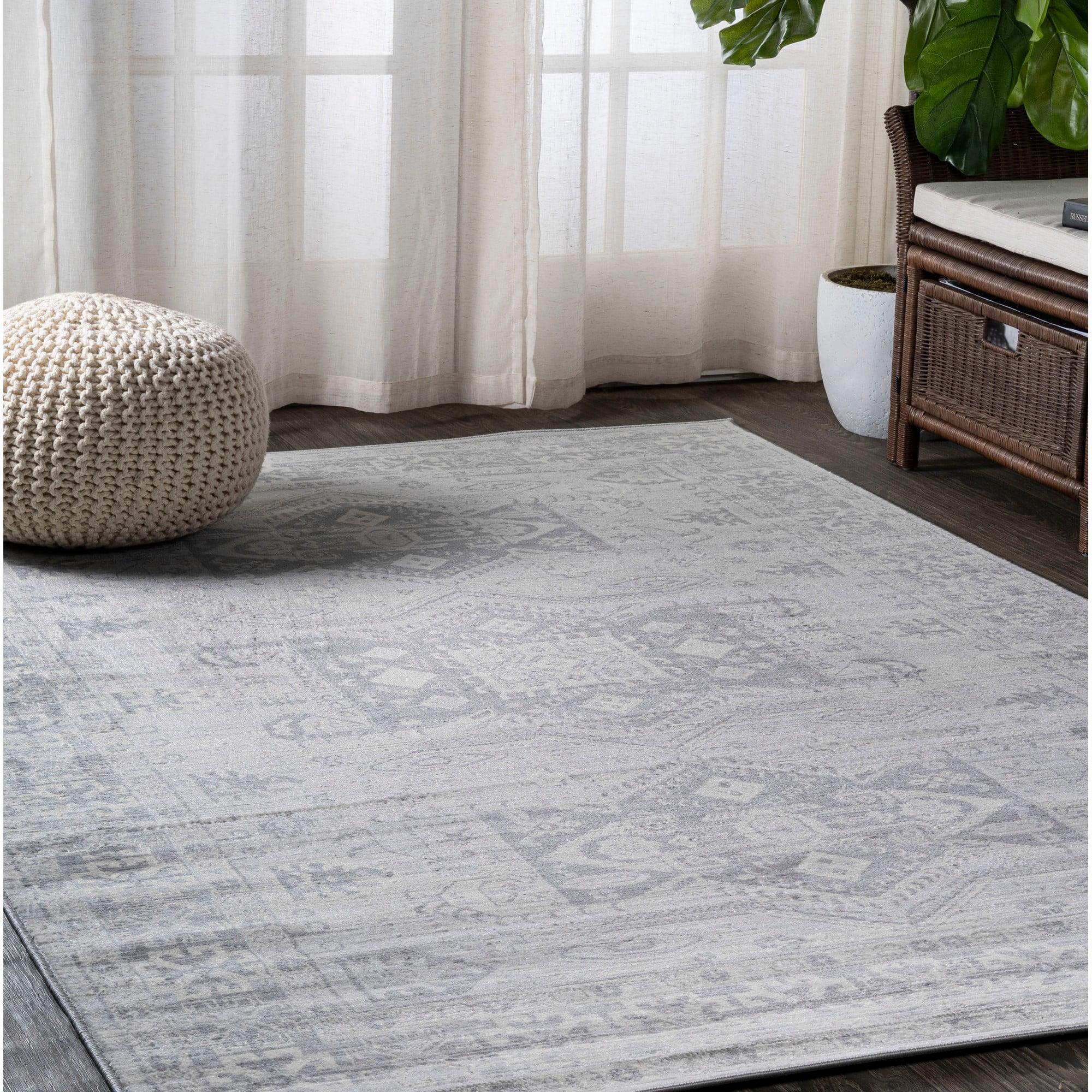 4'x6' Modern Persian Vintage Medallion Area Rug, Light Gray - JONATHAN Y