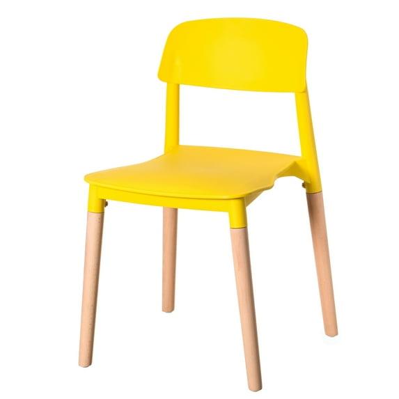 Fabulaxe Plastic Dining Chair Open Back with Beech Wood Legs, Yellow