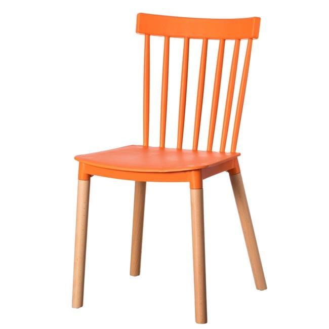 Fabulaxe Plastic Dining Chair Windsor Design with Beech Wood Legs, Orange