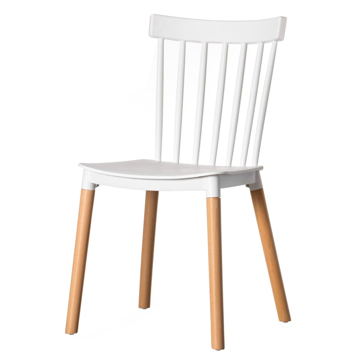 Fabulaxe Modern Plastic Dining Chair Windsor Design with Beech Wood Legs