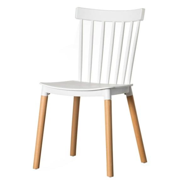 Fabulaxe Plastic Dining Chair Windsor Design with Beech Wood Legs, White