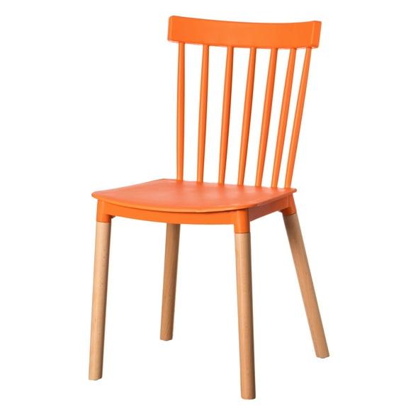 Fabulaxe Plastic Dining Chair Windsor Design with Beech Wood Legs, Orange