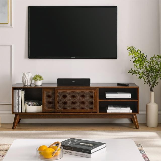 Kselythan TV Stand for 65 Inch TV, Entertainment Center, Rattan TV Console with 2 Cabinets, Media Console,Media Cabinet for Living Room