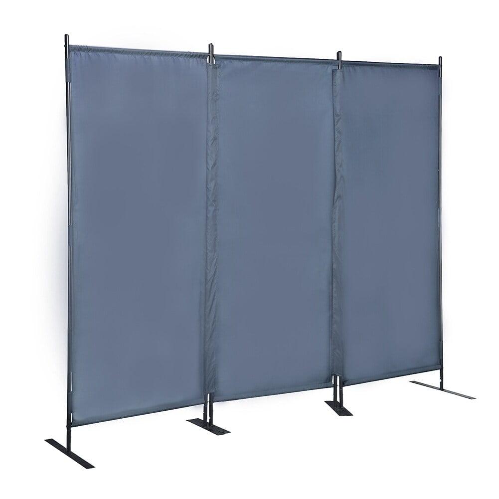 Grey 3-Panel Folding Privacy Screen with Iron Frame