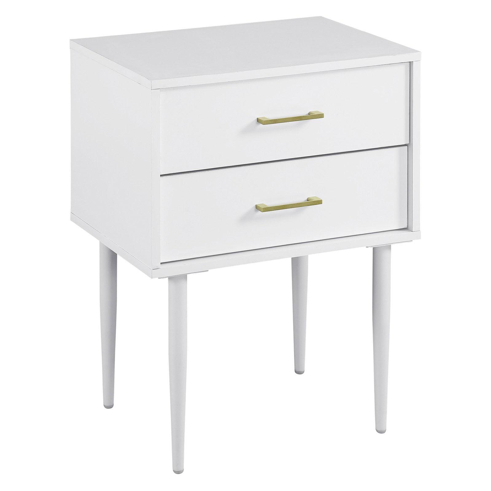 Modern Side Table with Metal Handles - White