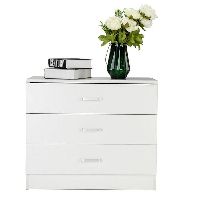 White Drawer Chest, Wood Dresser with 3 Drawer, Drawer Cabinet Storage Drawer Unit, Nightstand for Bedroom