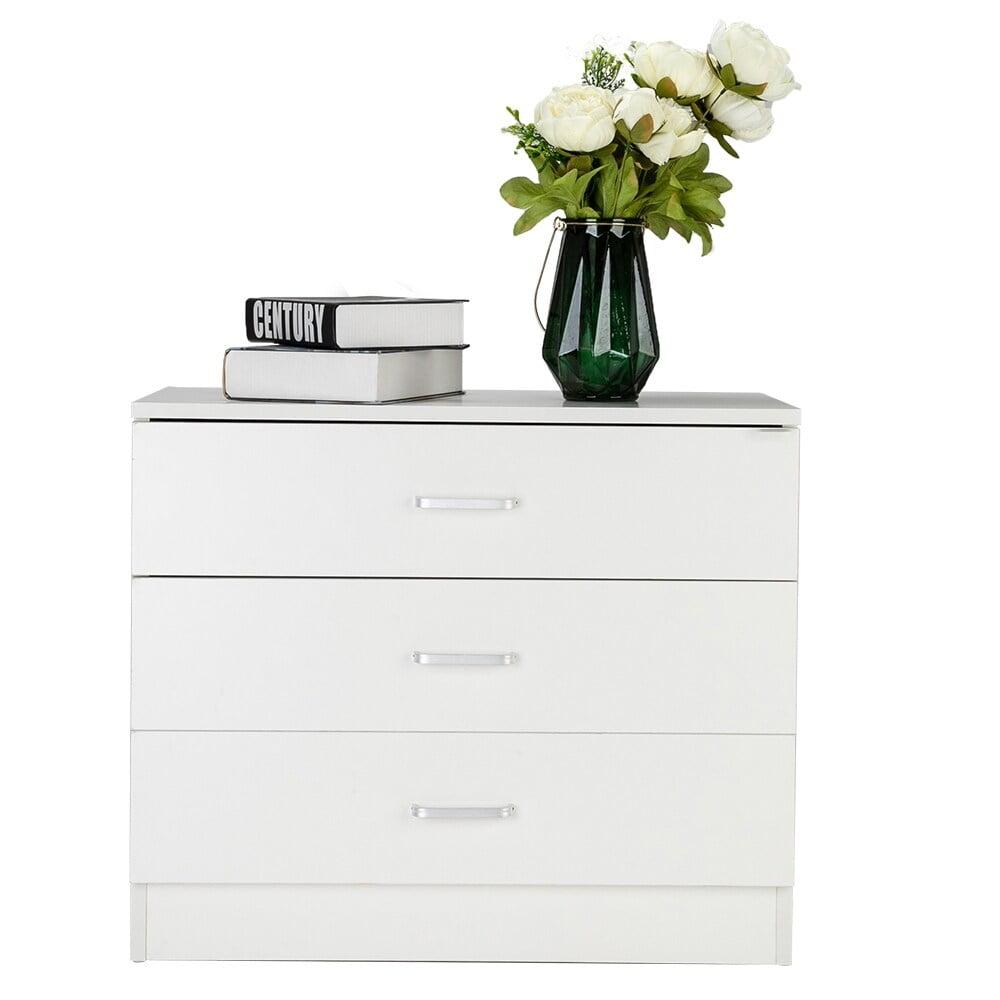White Drawer Chest, Wood Dresser with 3 Drawer, Drawer Cabinet Storage Drawer Unit, Nightstand for Bedroom