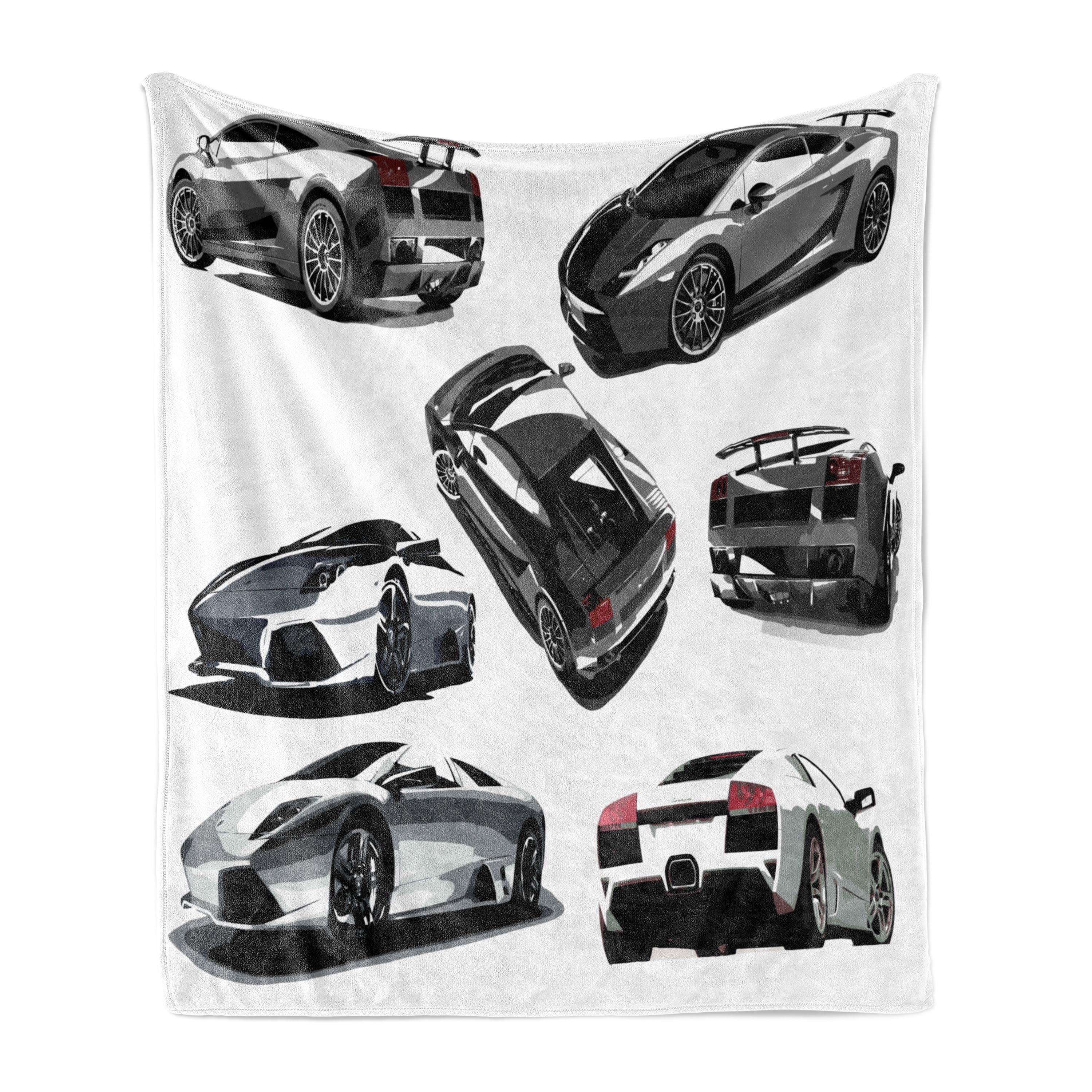 Modern Pale Sage Green and White Fleece Throw Blanket with Car Design