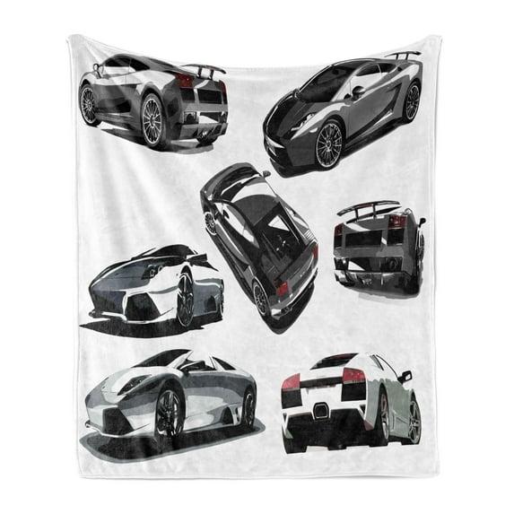 Ambesonne Ambesonne Modern Fleece Throw Blanket Contemporary Sport Cars Art Pale Sage Green White