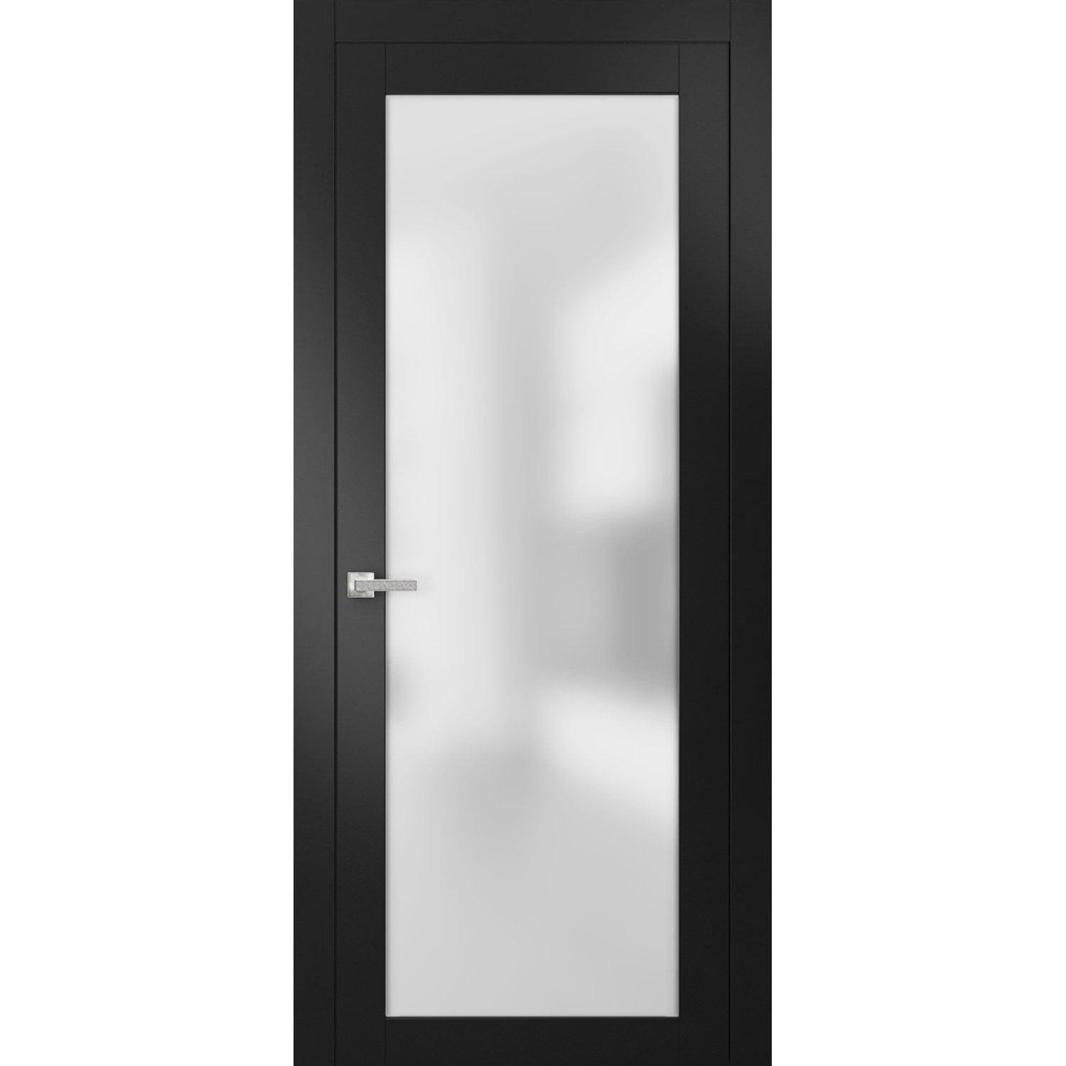 Modern Black Solid Pine French Door with Frosted Glass 36 x 96 inches