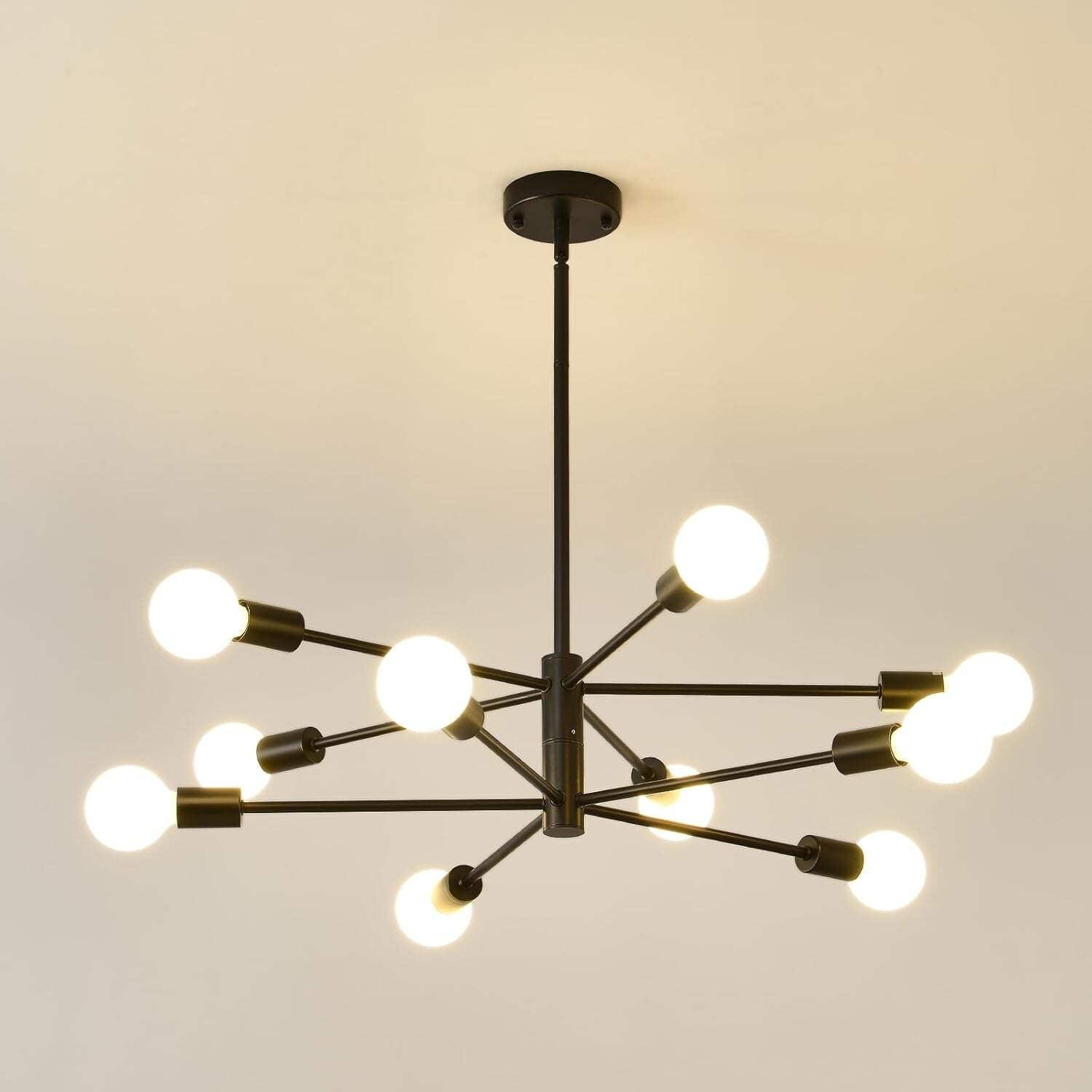 12-Light Black and Gold Sputnik Metal Chandelier