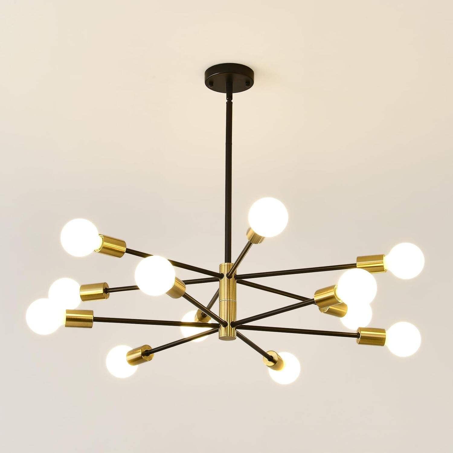 12-Light Black and Gold Sputnik Metal Chandelier