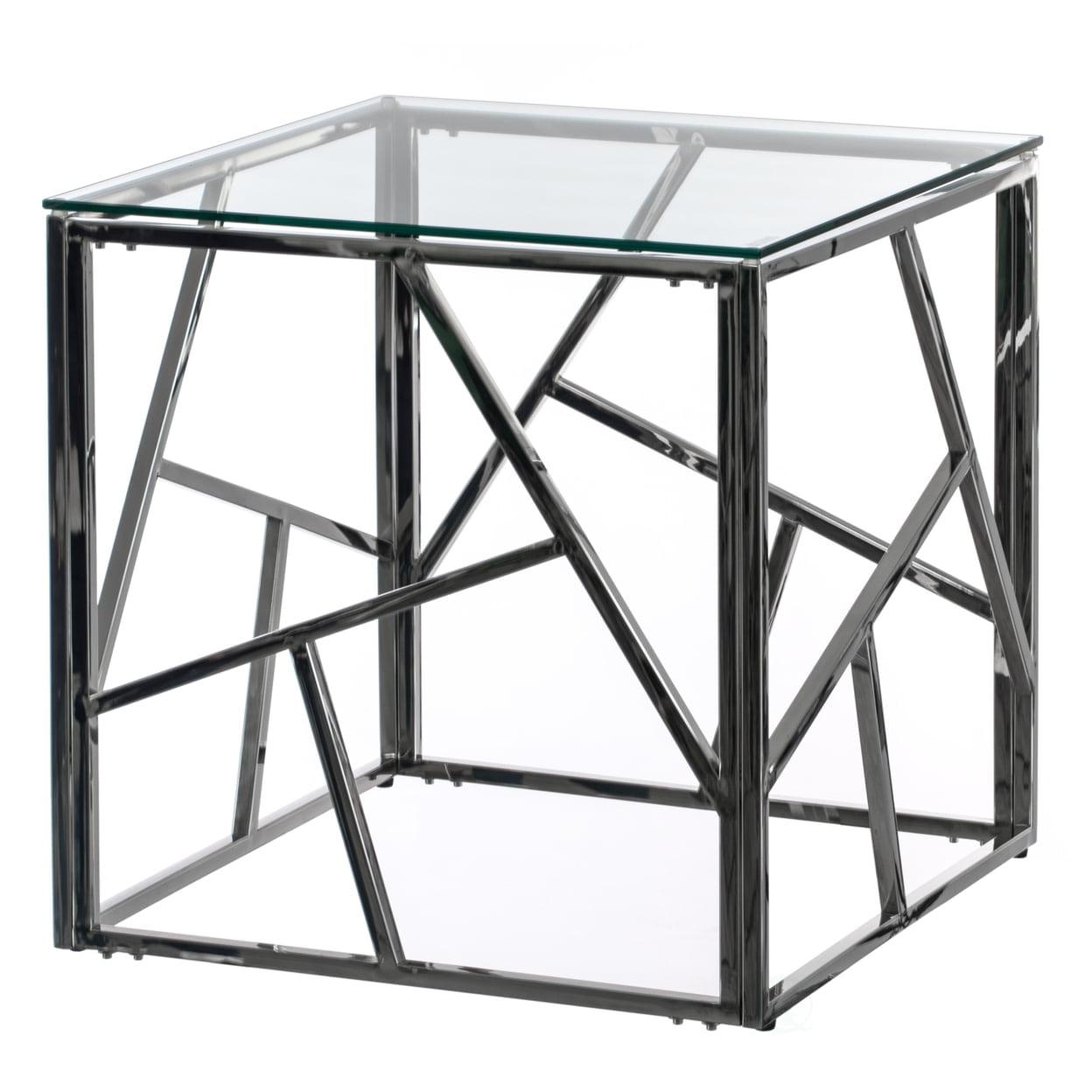 Modern Silver Metal End Table with Tempered Glass Top