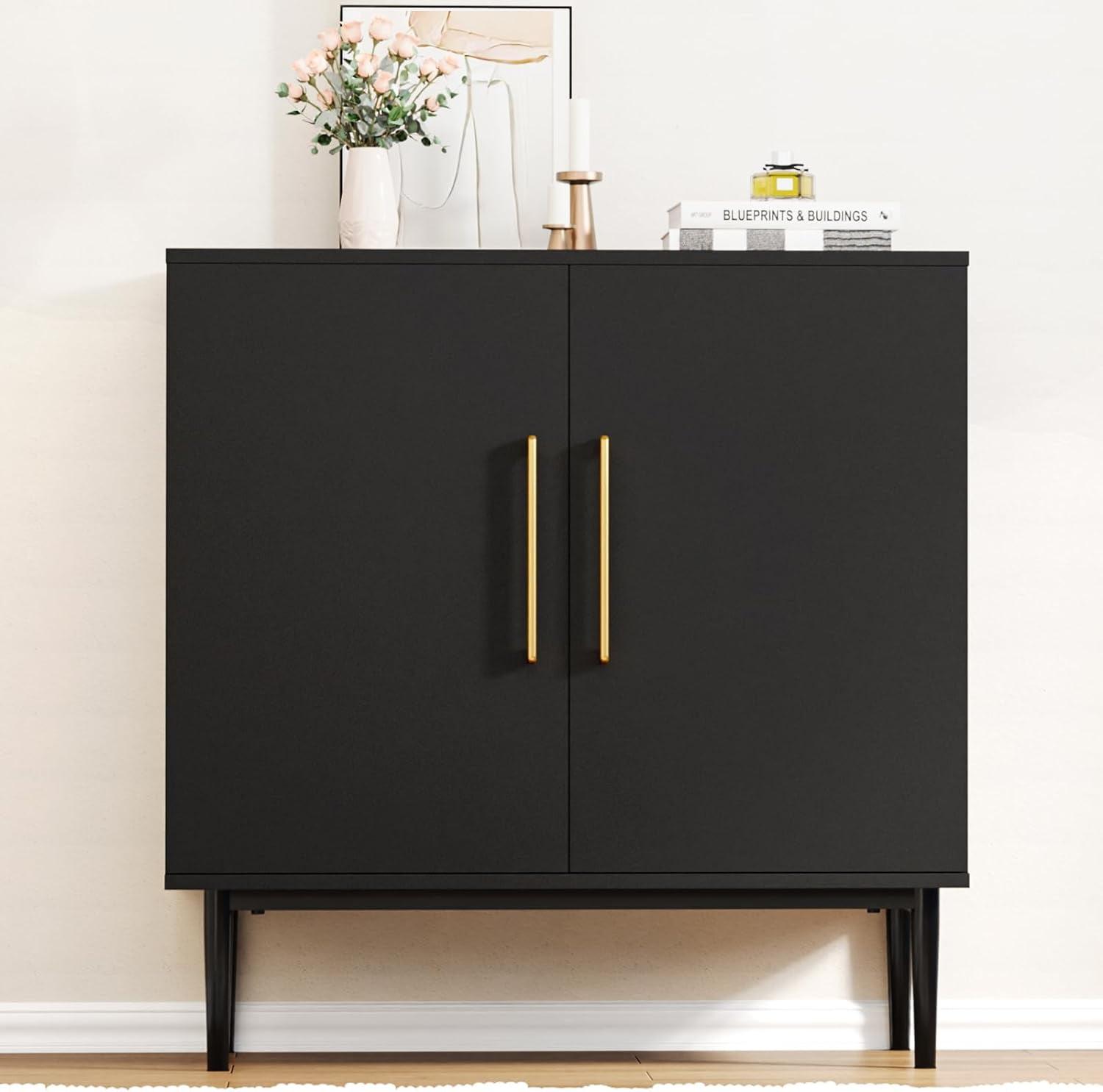 Sideboard Buffet Cabinet, Black Storage Cabinet with 2 Doors and Adjustable Shelves, Accent Cabinet for Dining Room,Hallway