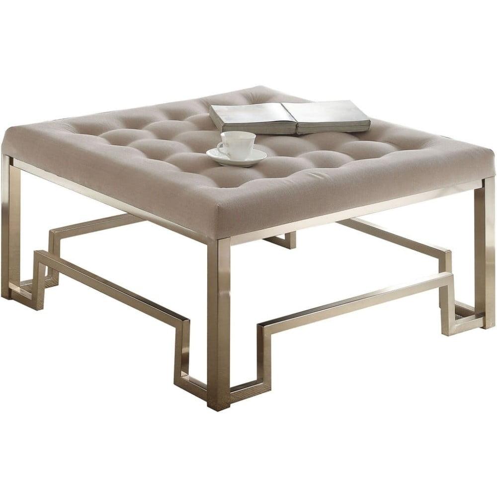 Damien 36" Red Tufted Cocktail Ottoman with Champagne Metal Base