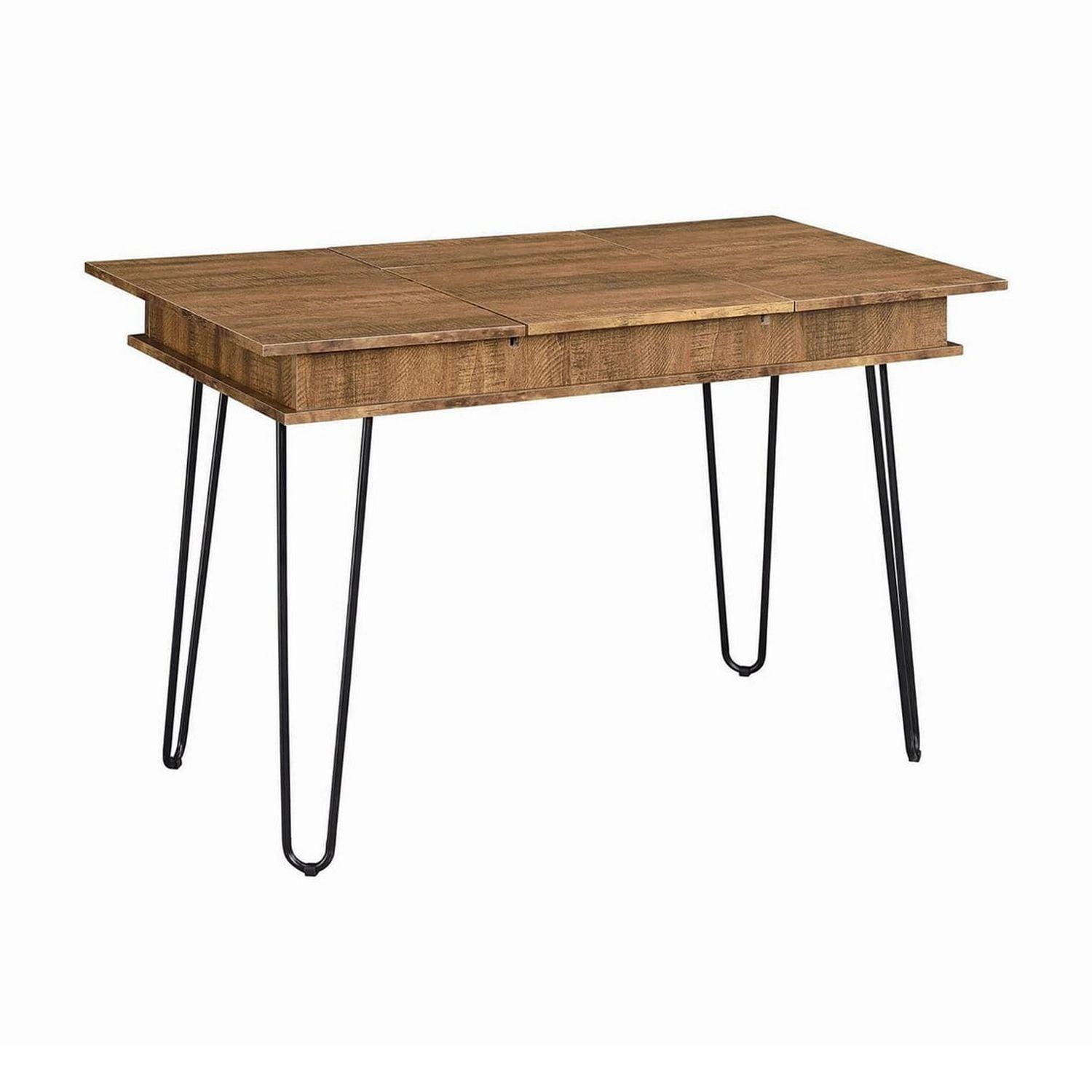 Rustic Brown Modern Writing Desk with USB Port and Hidden Storage