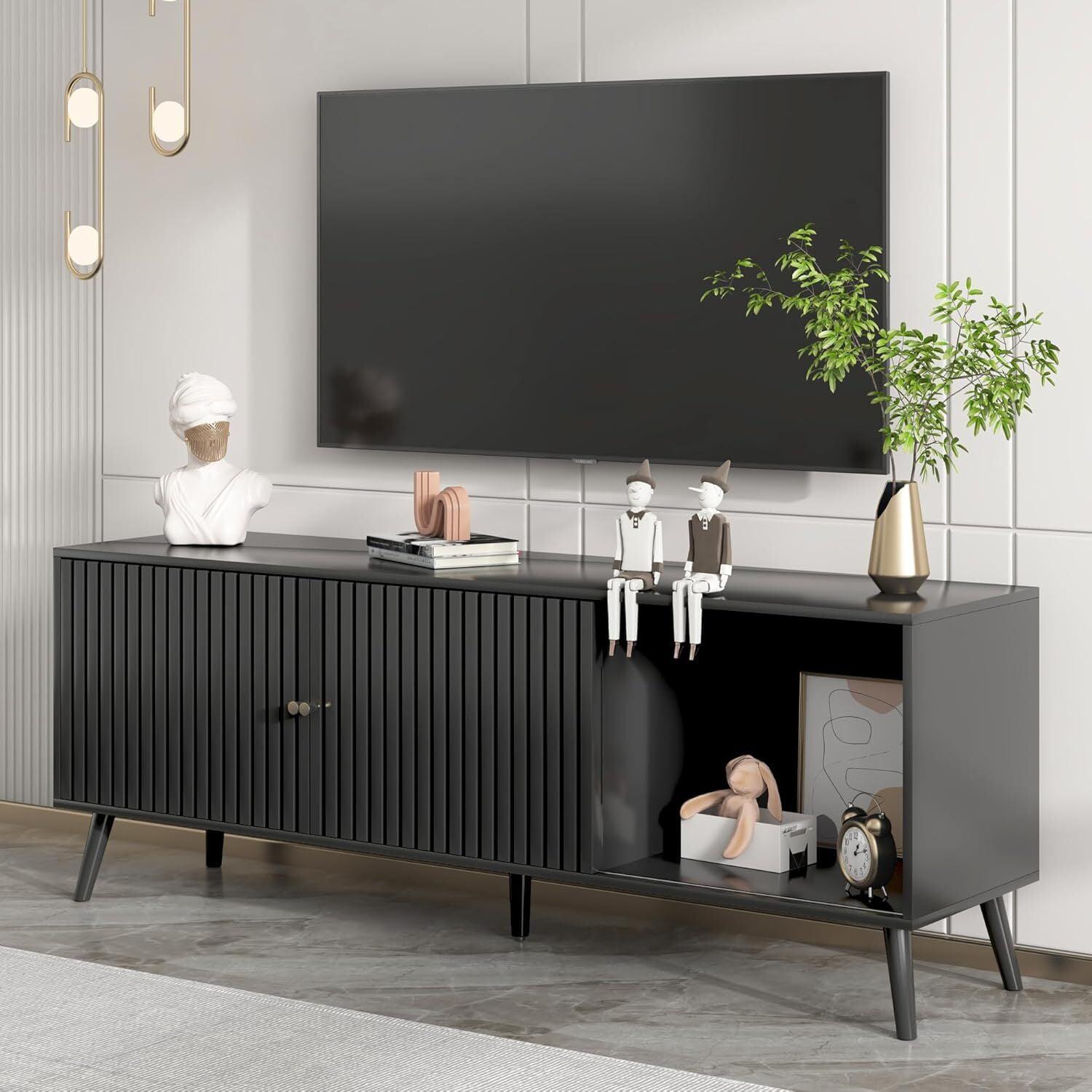 George Oliver Modern TV Stand for Televisions up to 70 Inches, with Sliding Doors and Storage, Television Stands, TV Consoles, Media Consoles for Living Room