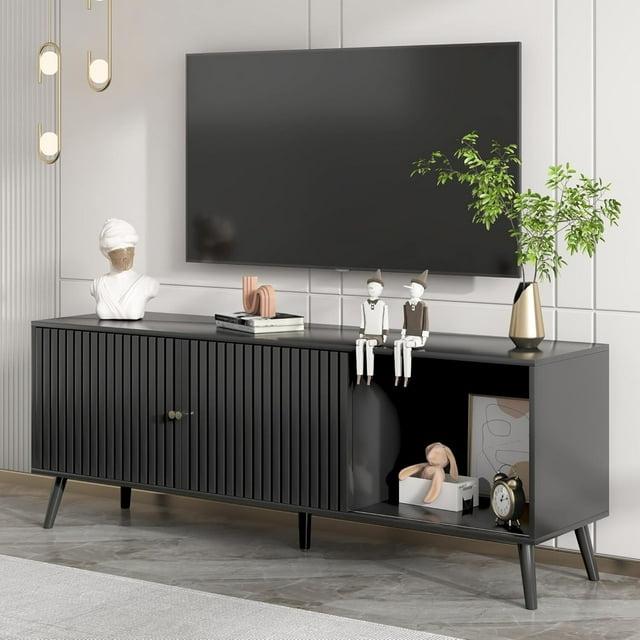 George Oliver Modern TV Stand for Televisions up to 70 Inches, with Sliding Doors and Storage, Television Stands, TV Consoles, Media Consoles for Living Room