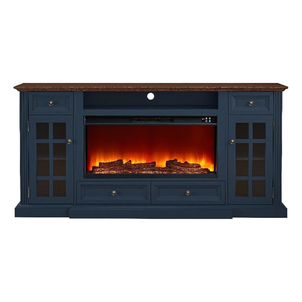 Modern TV Stand with Electric Fireplace - Fits TVs Up to 78 Inches - Navy