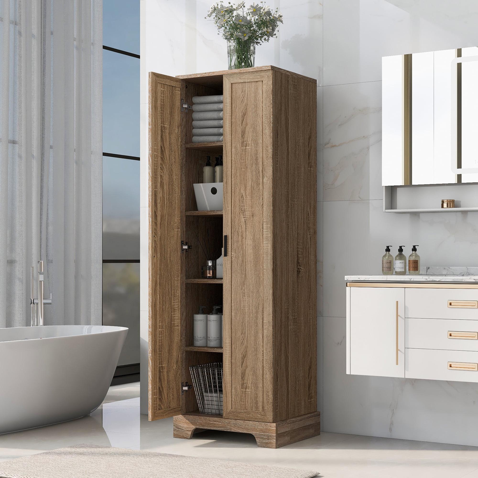 Brown Tall Lockable MDF Storage Cabinet with Adjustable Shelves