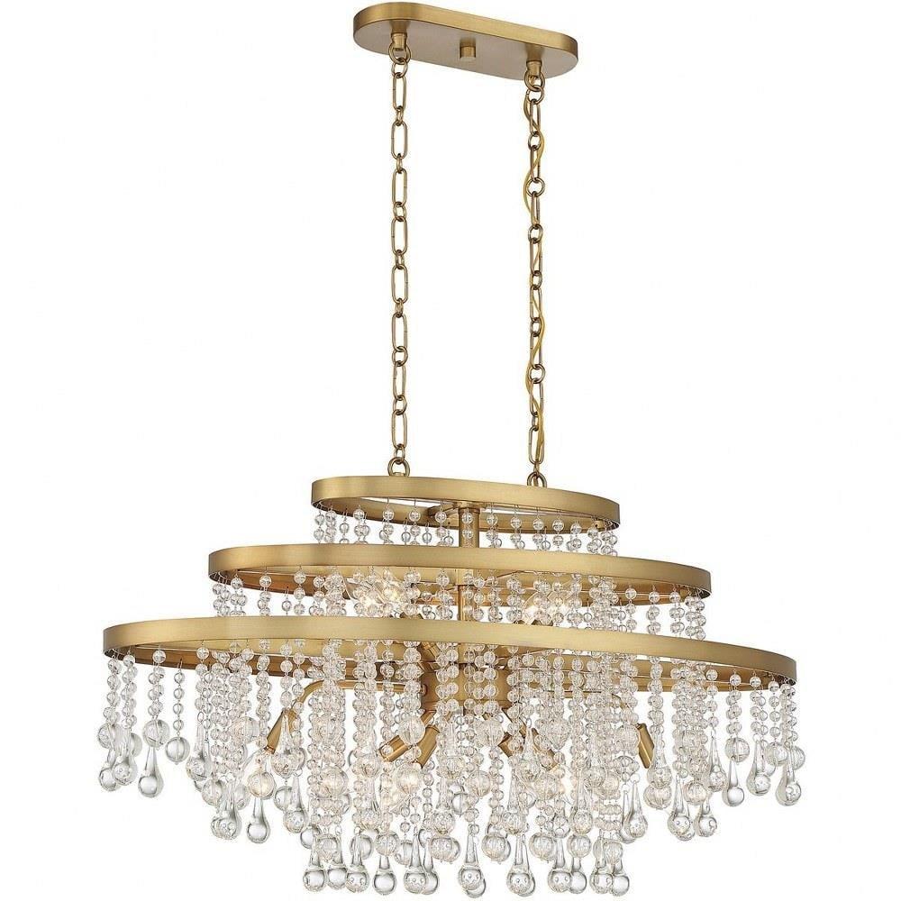 Modern Warm Brass and Crystal 10-Light Chandelier