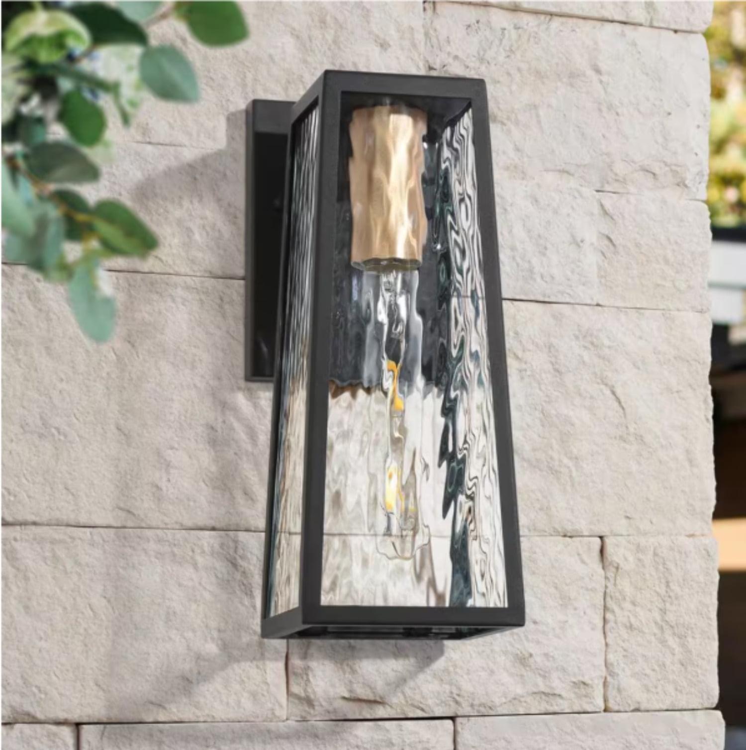 Textured Black Medium Outdoor Lantern Sconce with Clear Glass Shade