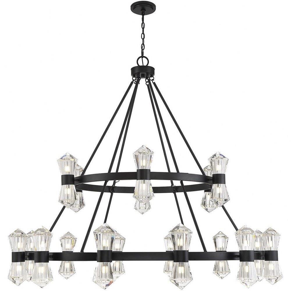 Modern Matte Black 36-Light Crystal Empire Chandelier