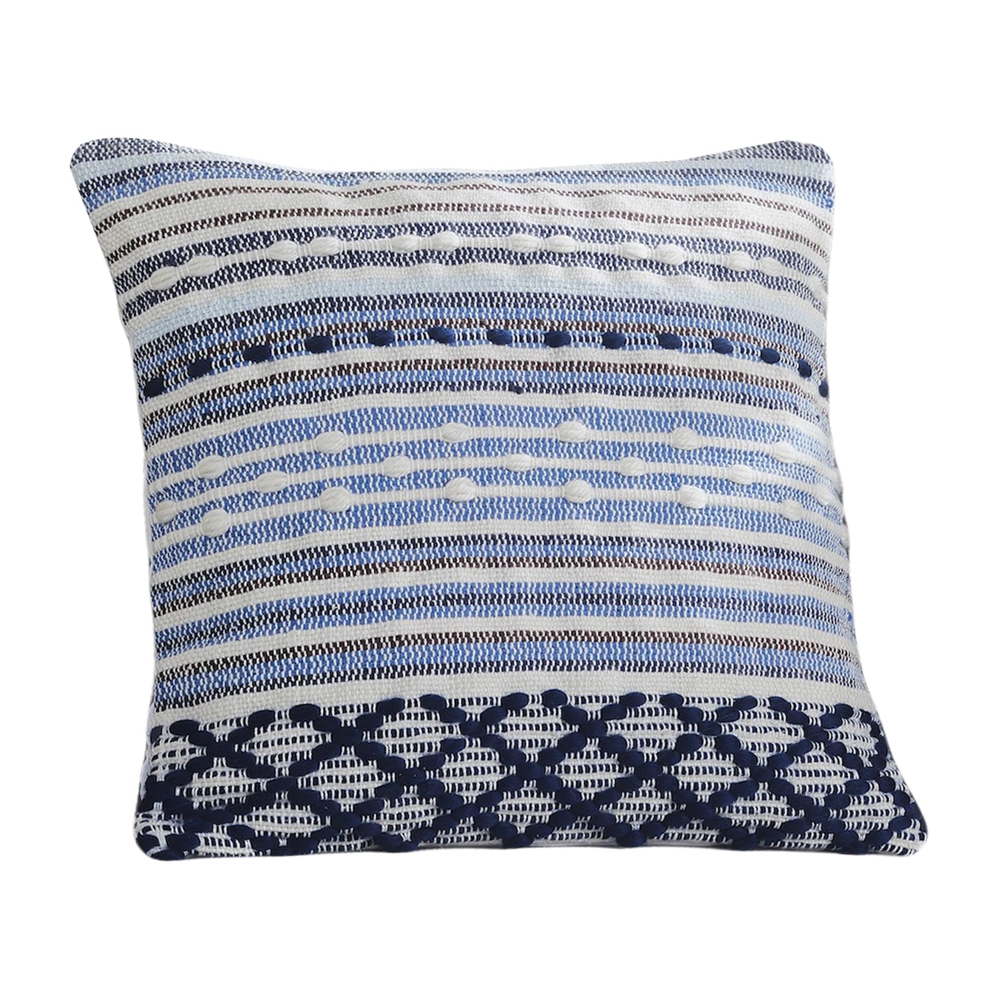 Modern Threads 18" x 18" Blue Stripe Cotton Blend Decorative Pillow Cover, Lyric