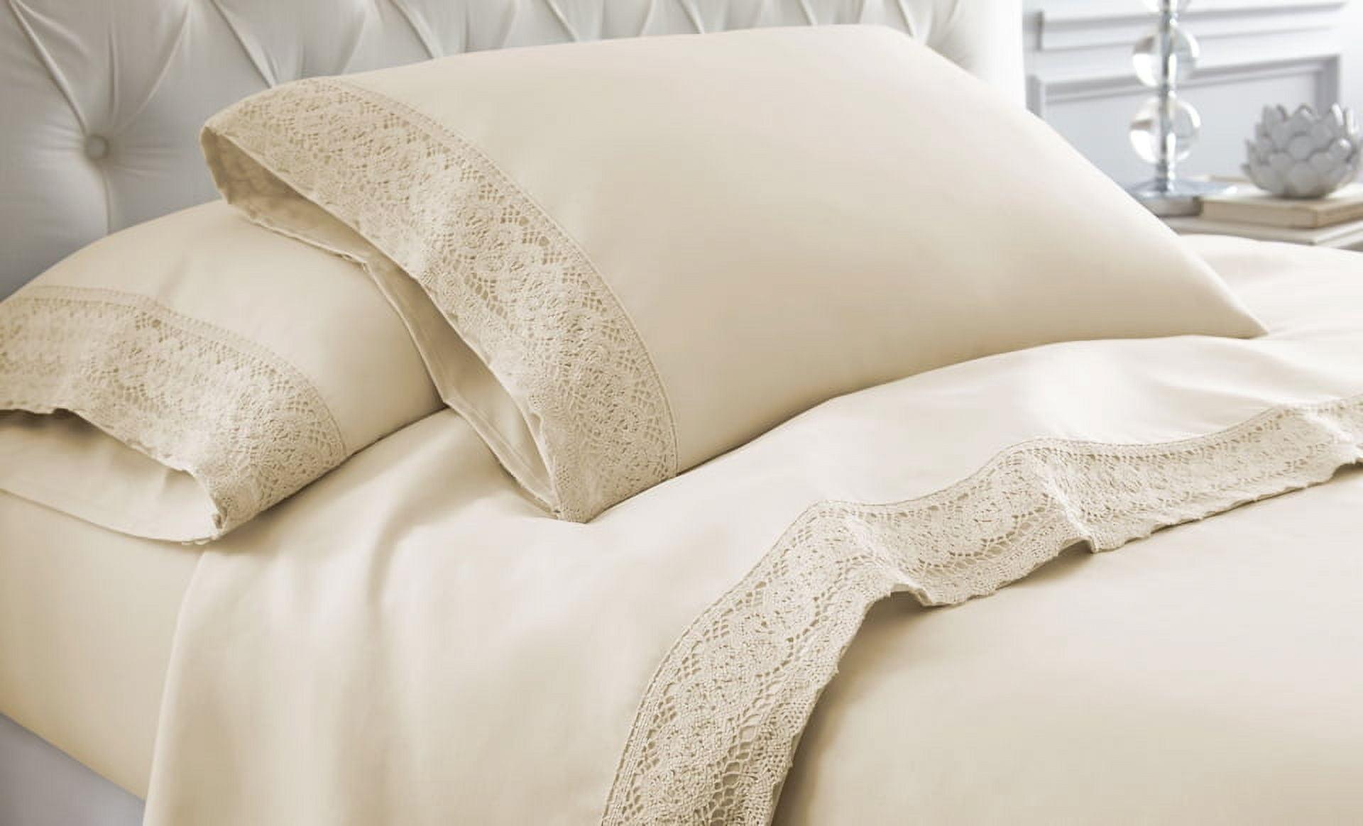 Modern Threads Yate Soft Microfiber Crochet Lace Sheets - Luxurious Microfiber Bed Sheets - Includes Flat Sheet, Fitted Sheet with Deep Pockets, & Pillowcases
