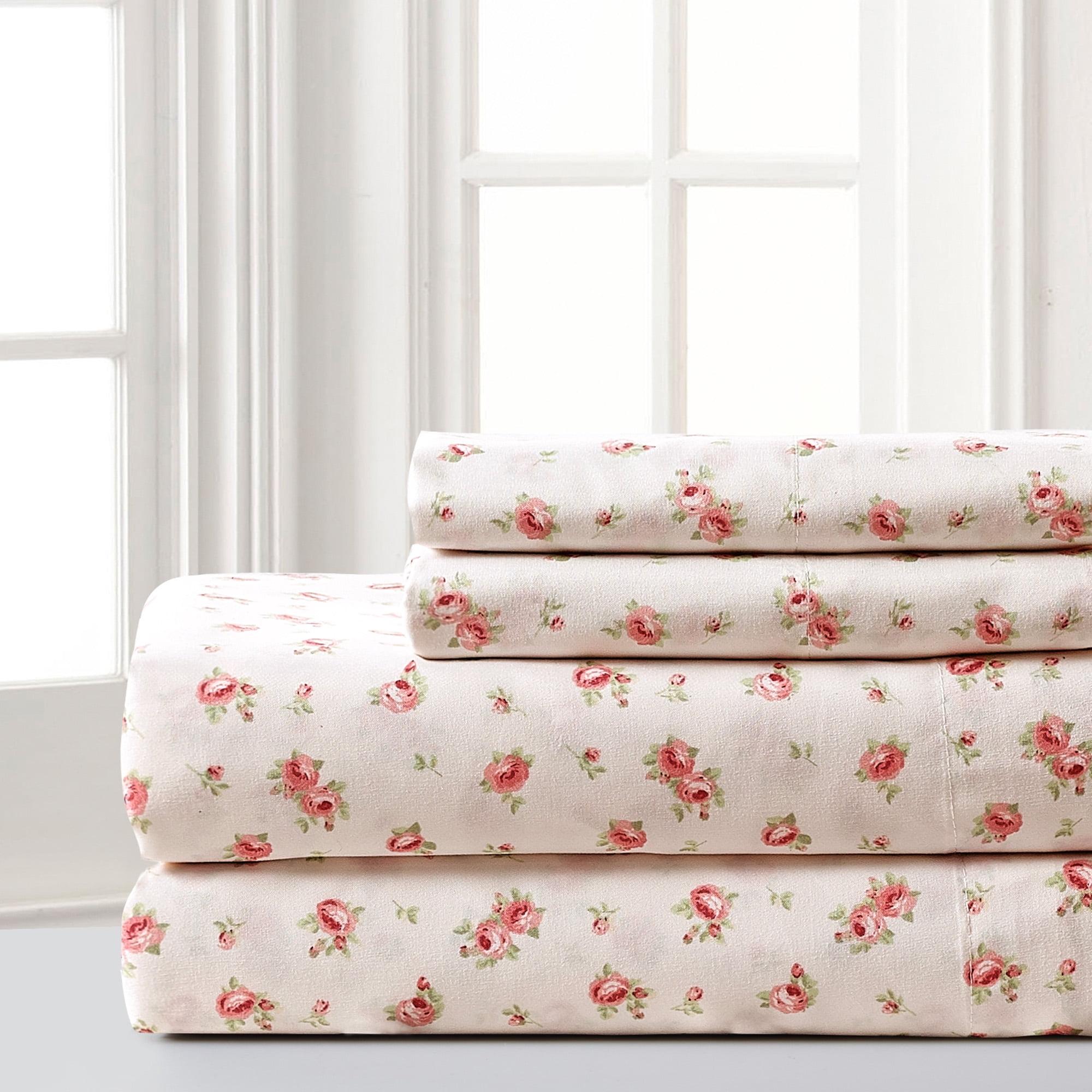 Ivory Floral Microfiber Full Sheet Set with Pillowcases