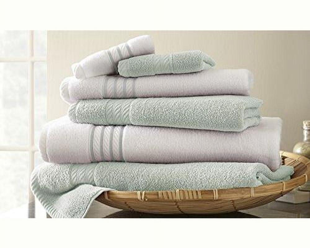 Soft Jade and White Egyptian Cotton 6-Piece Towel Set